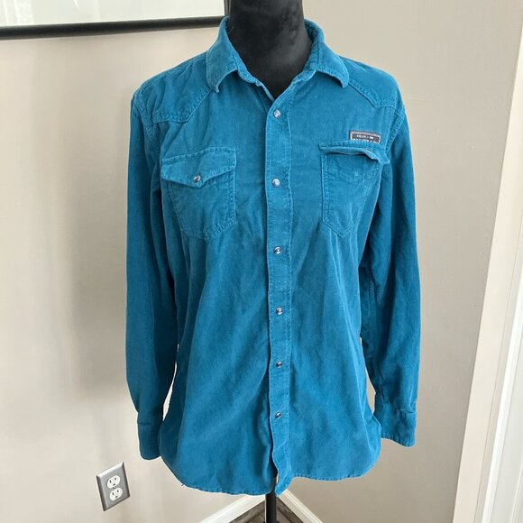 Vintage Diesel small women's teal corduroy l/s button down with pearl snaps - Picture 1 of 8